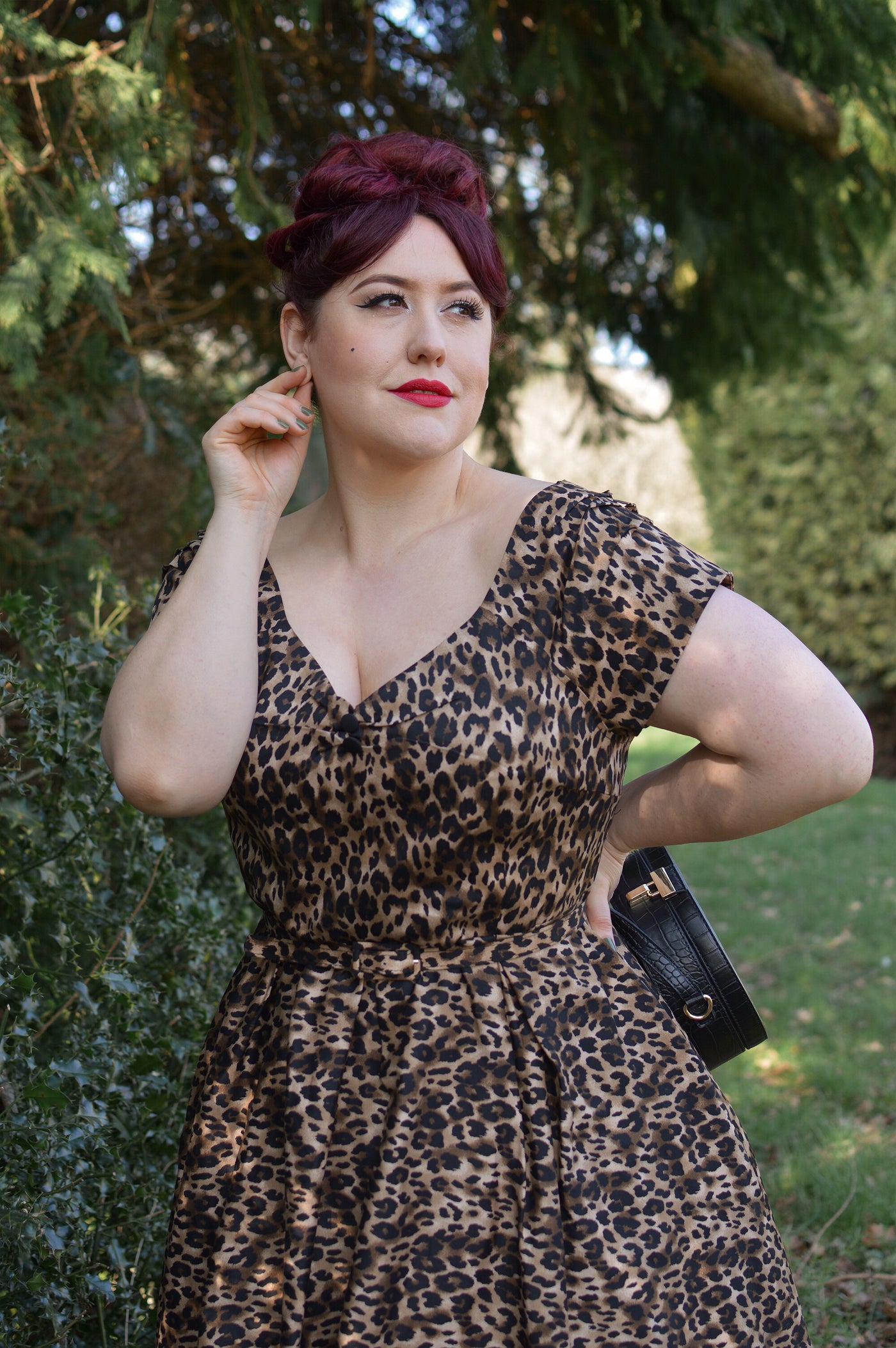 50s Rockabilly Animal Print Full Circle Dress with Pockets front