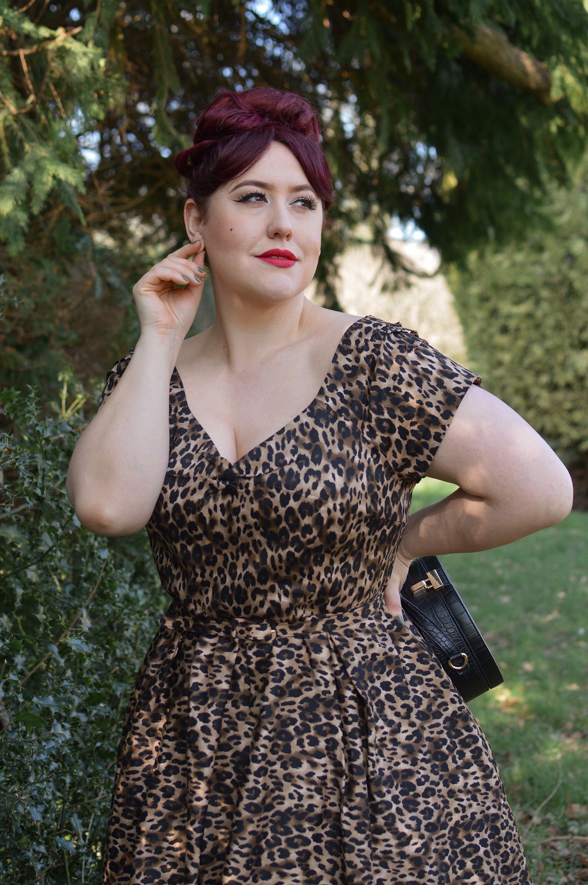 Lily 50s Rockabilly Dress in Brown Leopard Animal Print