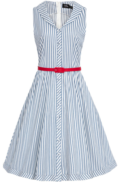 Woman's 50s Style Blue Pinstriped Shirt Dress