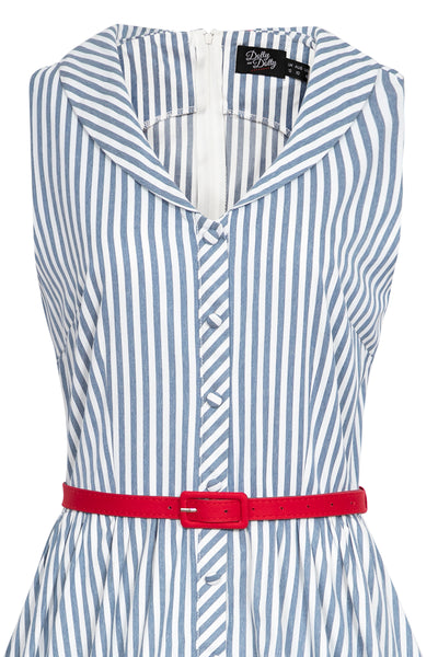 Woman's 50s Style Blue Pinstriped Shirt Dress