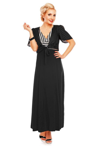 Stella Striped Sleeved Maxi Dress in Black-White