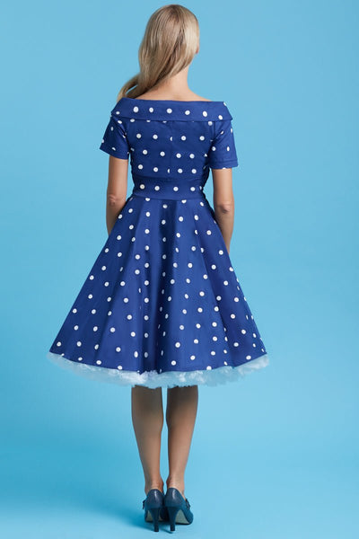 Darlene Rockabilly Polka Dot Dress in Navy-White