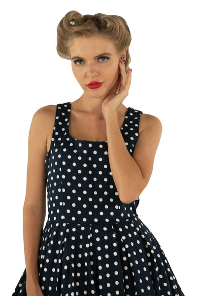 Amanda Scoop Neck Polka Dot Swing Dress in Navy Blue & White3