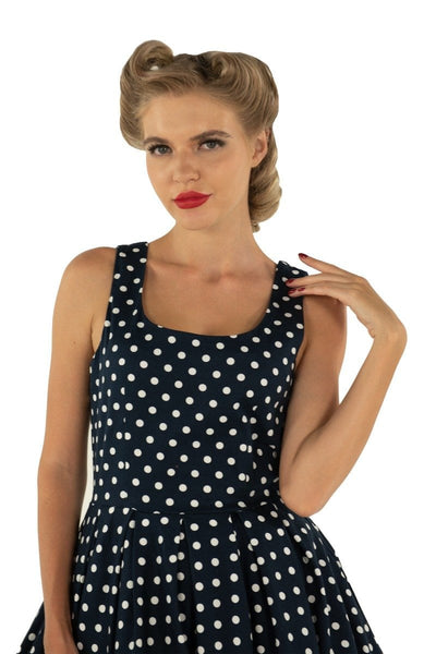 Amanda Scoop Neck Polka Dot Swing Dress in Navy Blue & White4