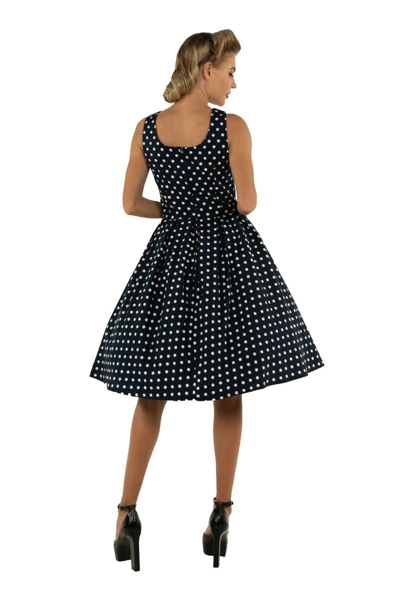Amanda Scoop Neck Polka Dot Swing Dress in Navy Blue & White5