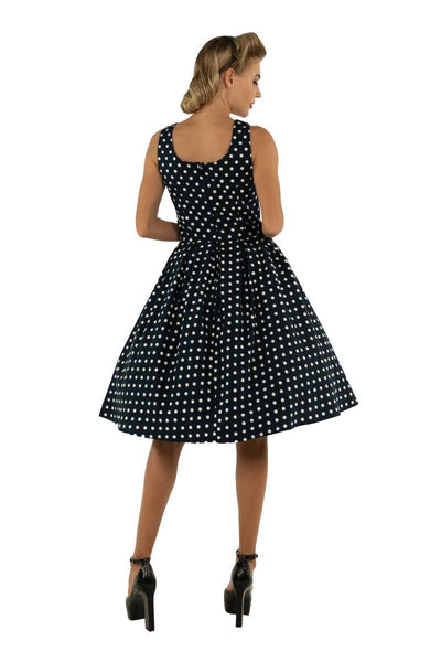 Amanda Scoop Neck Polka Dot Swing Dress in Navy Blue & White5