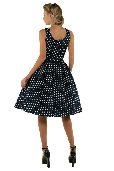 Amanda Scoop Neck Polka Dot Swing Dress in Navy Blue & White6