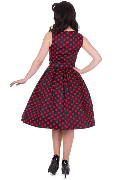 Woman's Black and Red Polka Dot Swing Dress