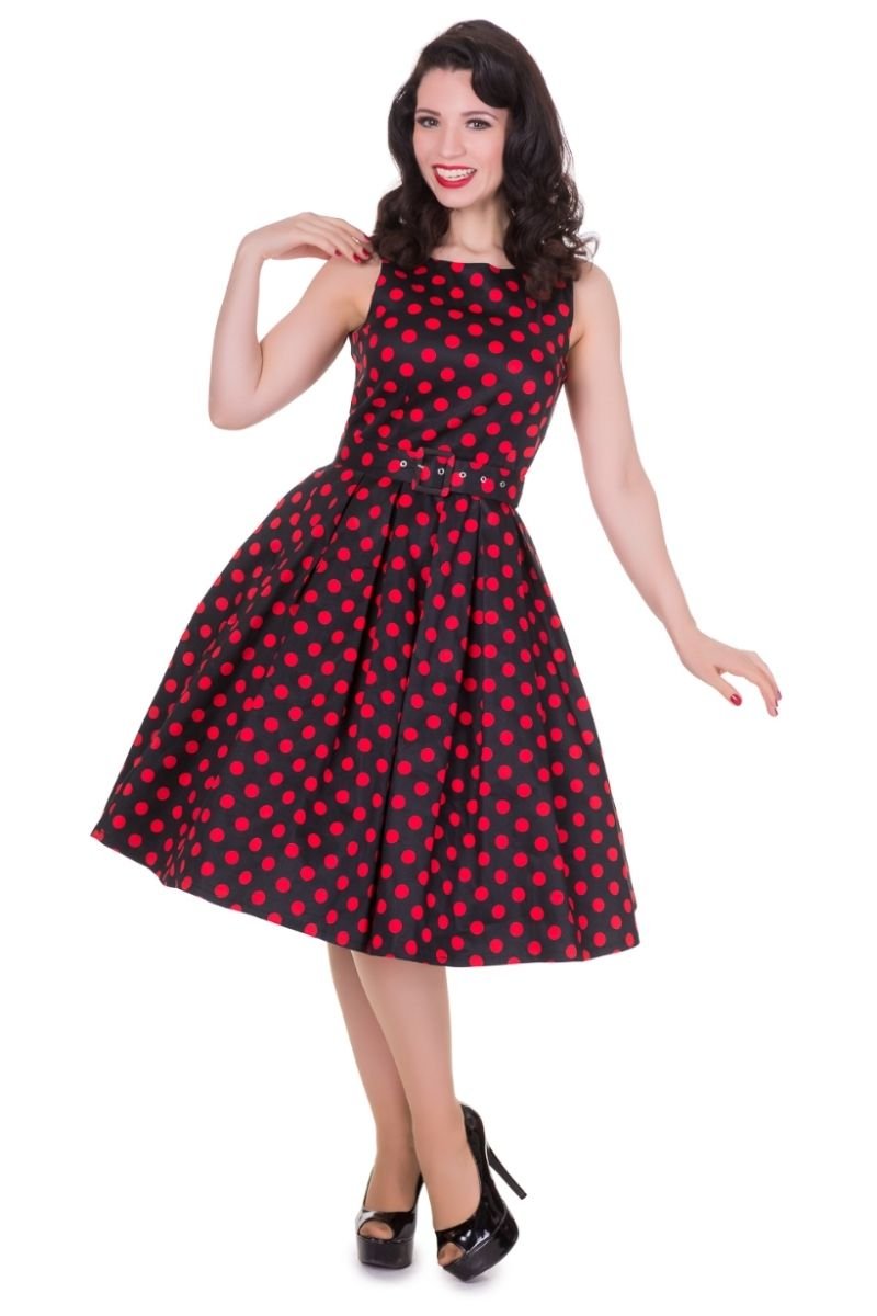Woman's Black and Red Polka Dot Swing Dress