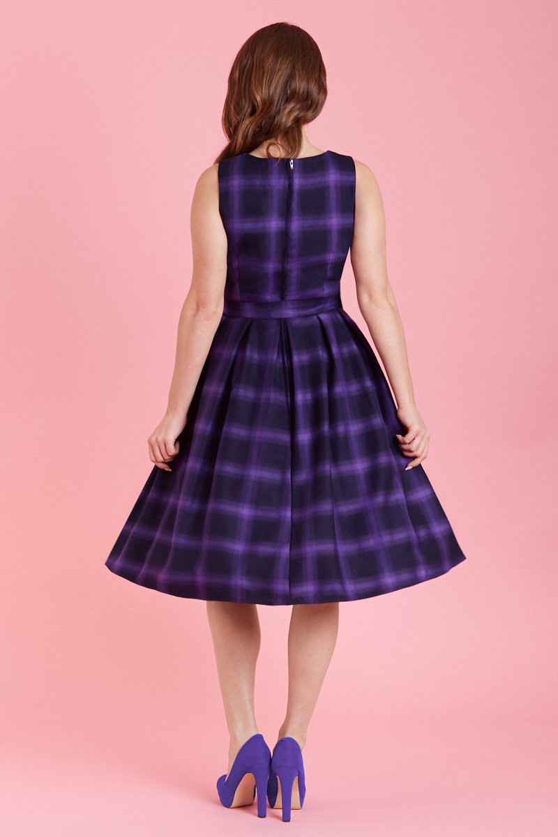 Annie Retro Black & Purple Tartan Swing Dress3