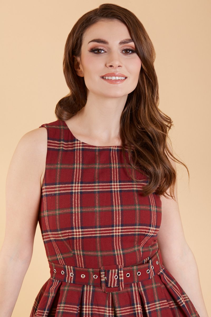 Annie Retro Burgundy Tartan Swing Dress3