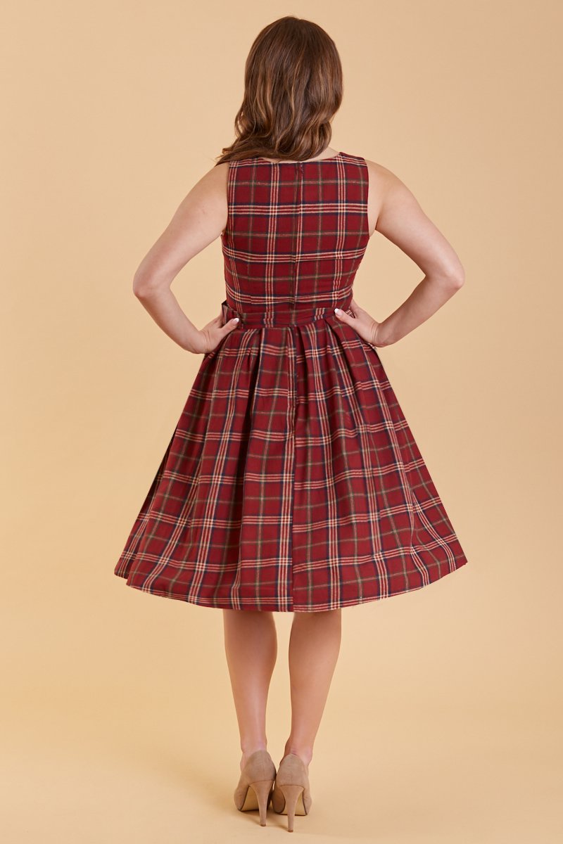 Annie Retro Burgundy Tartan Swing Dress4