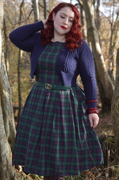 Annie Retro Check Swing Dress in Dark Green2