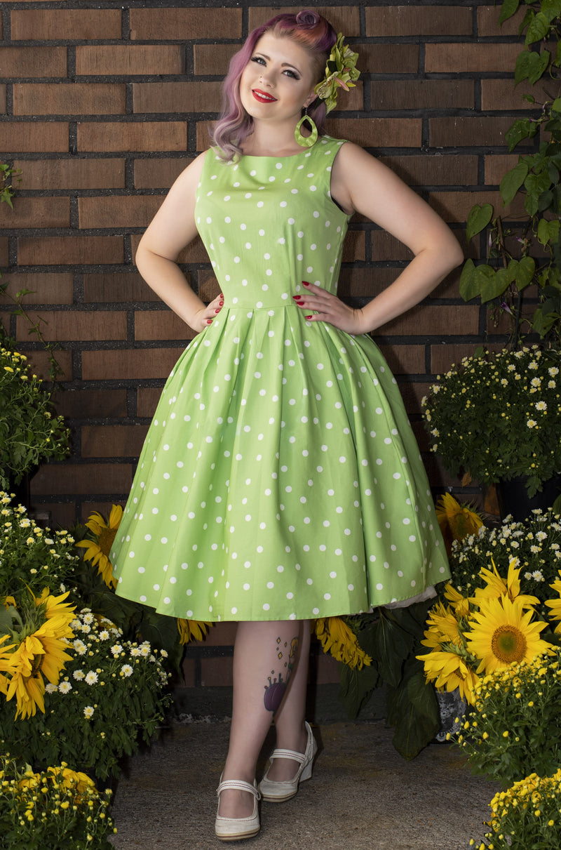 Annie Retro Polka Dot Dress in Pale Green by Dolly and Dotty Annie Retro Polka Dot Dress in Pale Green by Dolly and Dotty