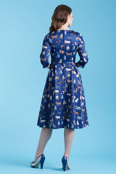 Beatrix Long Sleeved Blue Midi Cat Dress3
