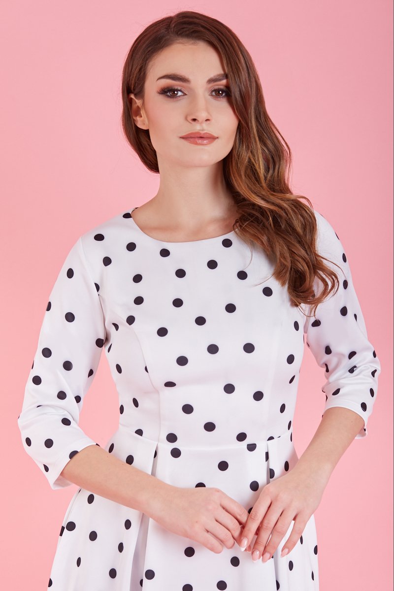 Beatrix Long Sleeved White Polka Dot Midi Dress2