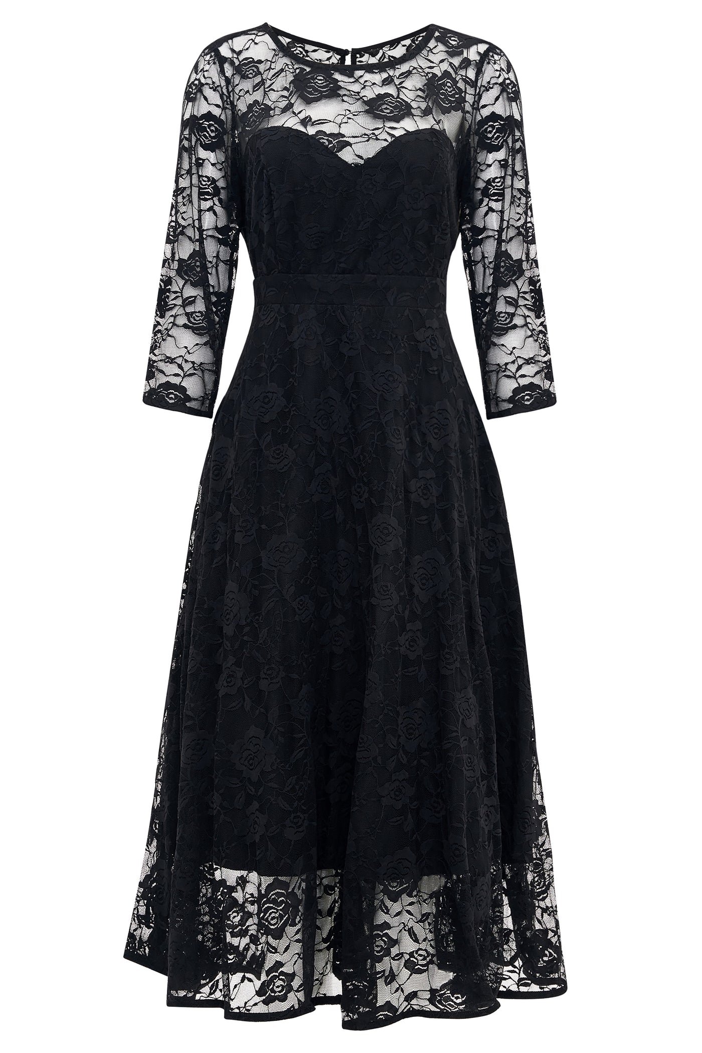 Front view of Black Formal Lace Dress