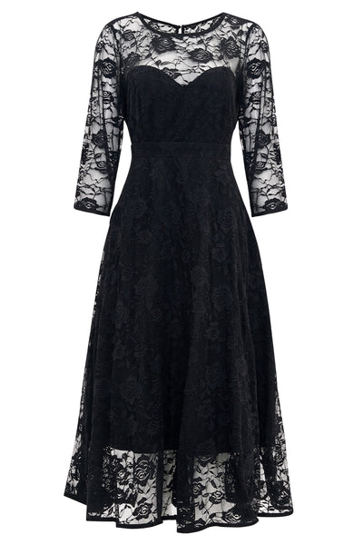 Front view of Black Formal Lace Dress