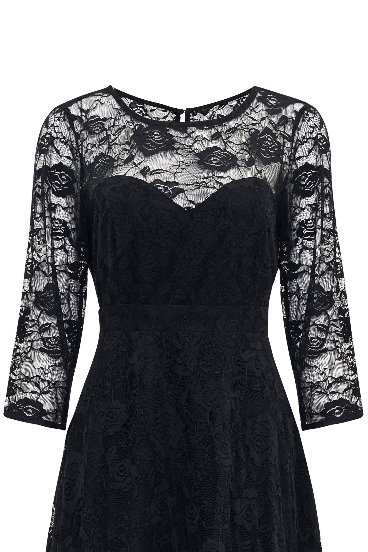 Long Sleeved Mid Calf Formal Lace Dress in Black