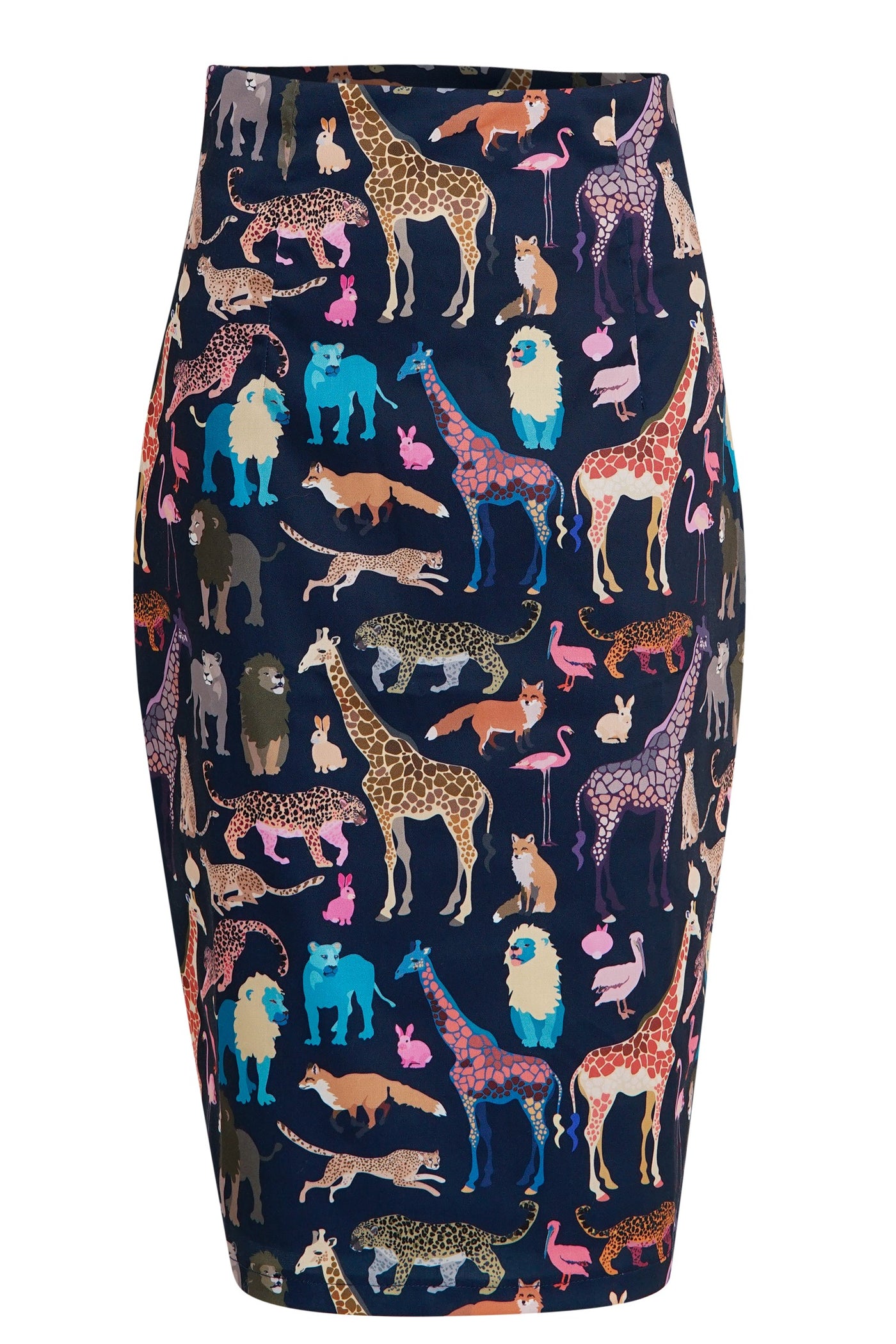 Front view of Black Pencil Skirt In Animal Jungle Print