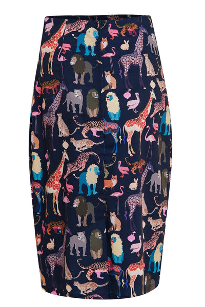 Back view of Black Pencil Skirt In Animal Jungle Print