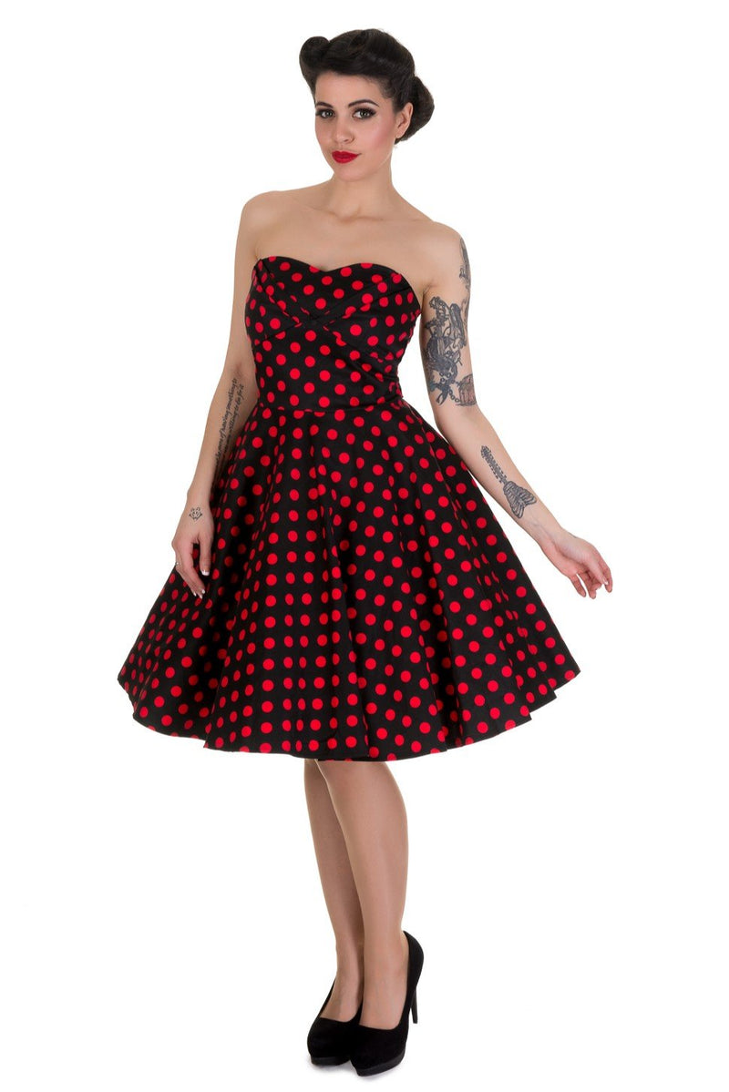 Black & Red Polka Dot Strapless Dress