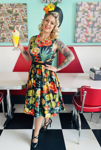 Women's Tropical Summer Fruit Print Swing Dress