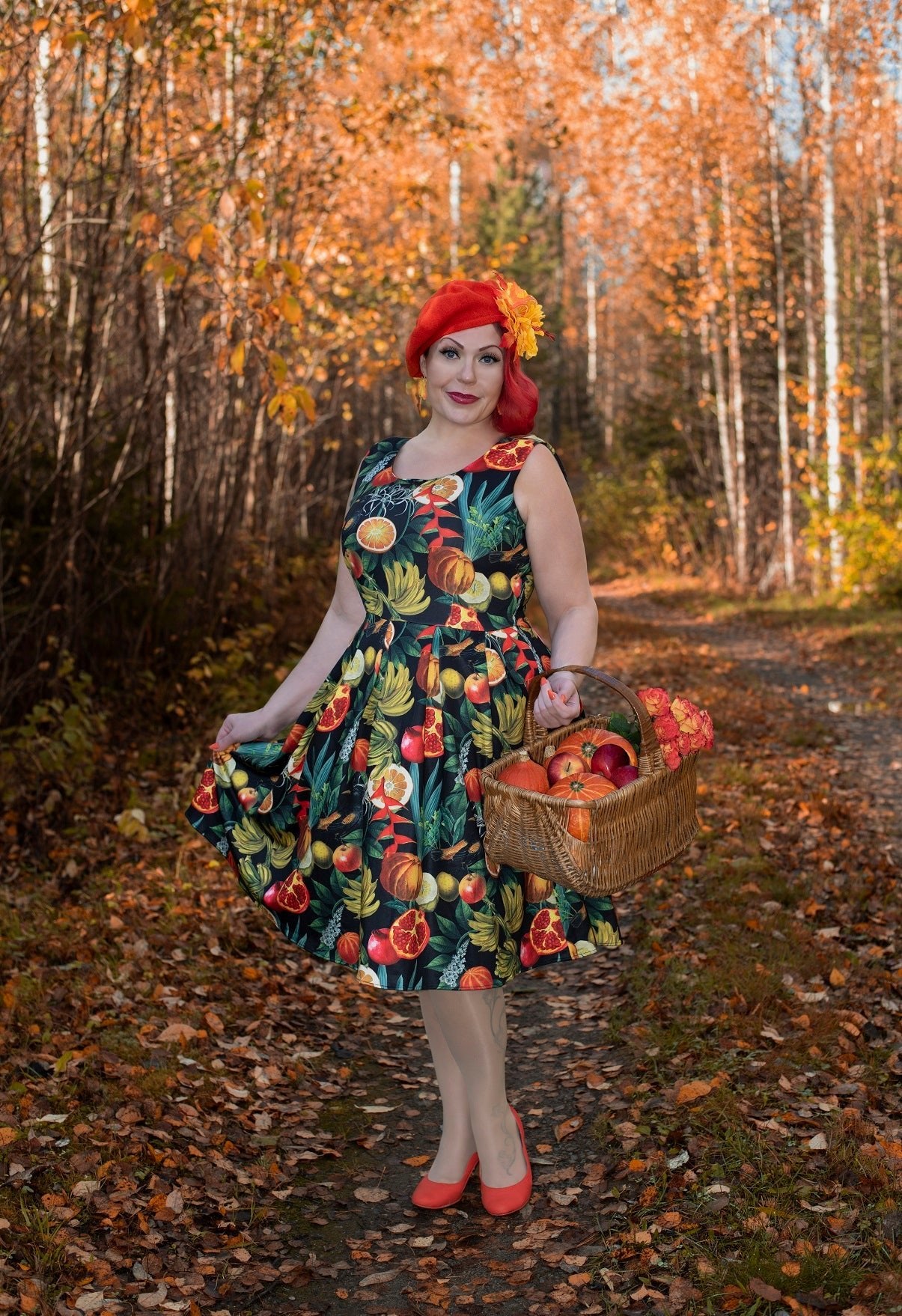 Women's Tropical Summer Fruit Print Swing Dress