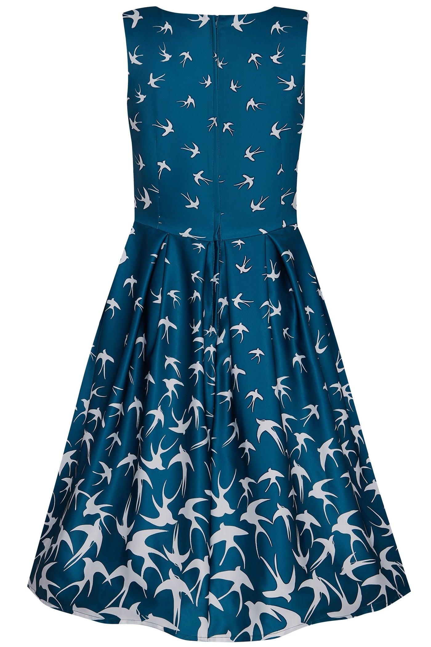 Back view of Blue Swing Dress with Raising Swallow Birds