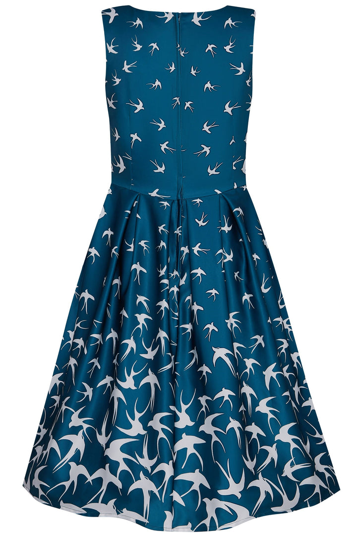 Annie Blue Retro Swing Dress with Bird Print by Dolly and Dotty Annie Blue Retro Swing Dress with Bird Print by Dolly and Dotty