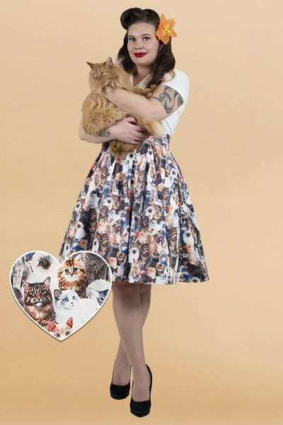 Box Pleat Skirt in Cute Cat Print