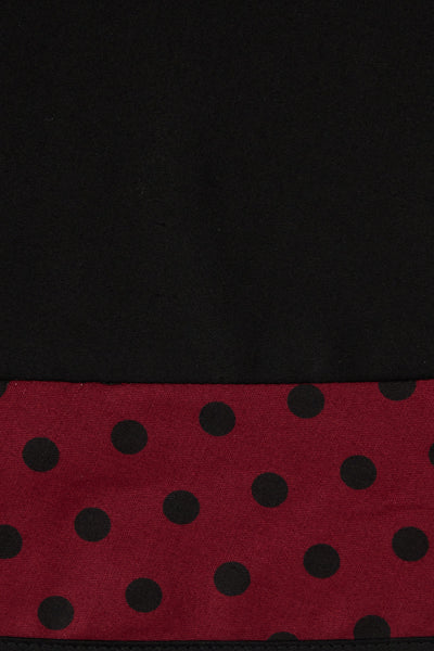 close up view of Burgundy & Black Polka Dot Off Shoulder Dress