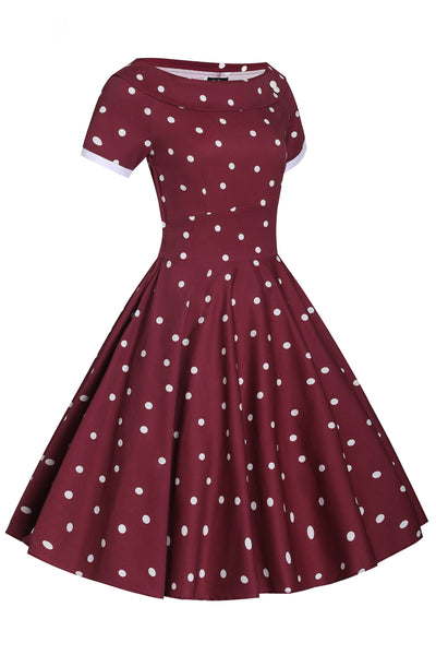 Burgundy & White Off Shoulder Circle Dress