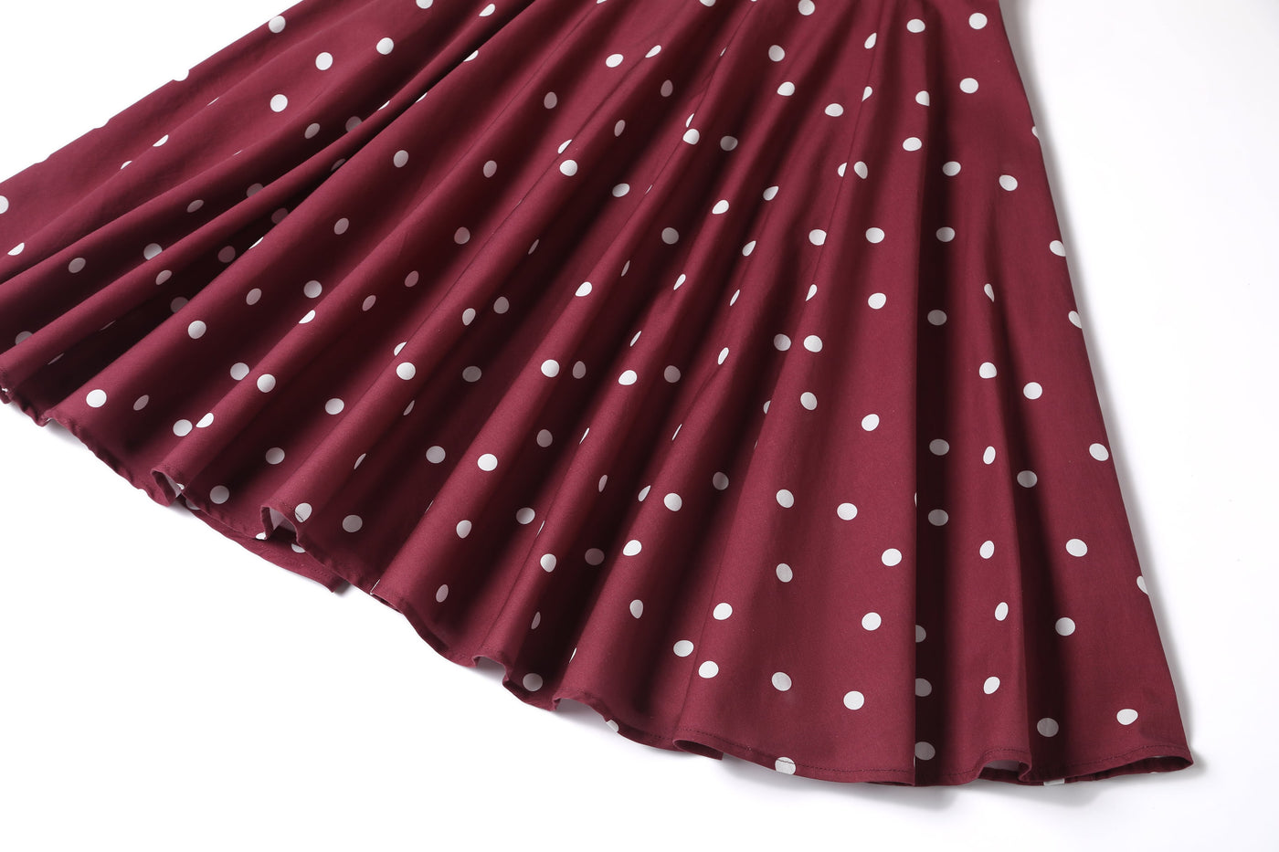 Close up view of Burgundy & White Off Shoulder Circle Dress