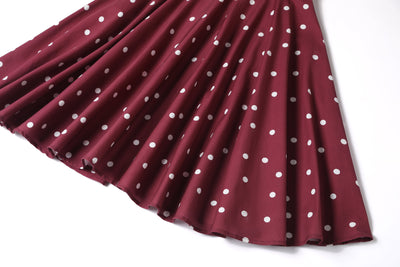 Close up view of Burgundy & White Off Shoulder Circle Dress