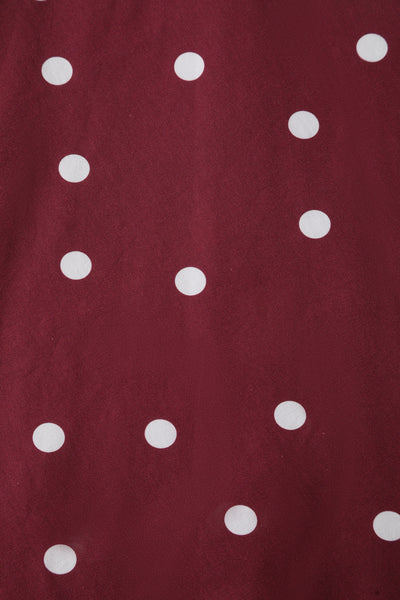 Close up view of Burgundy & White Off Shoulder Circle Dress