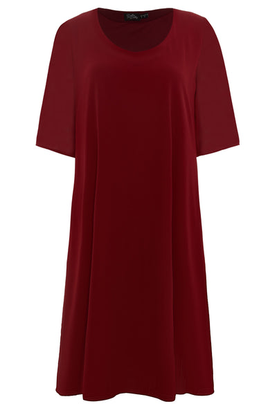 Dora summer day casual dress in burgundy red, front view