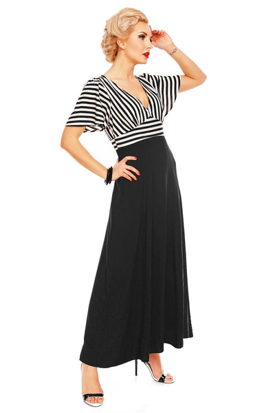 Stella Striped Sleeved Maxi Dress in Black-White