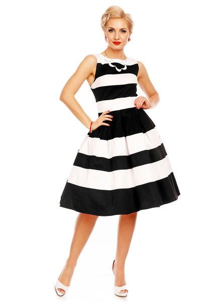 Woman's Striped Two Tone Dress in Black/White