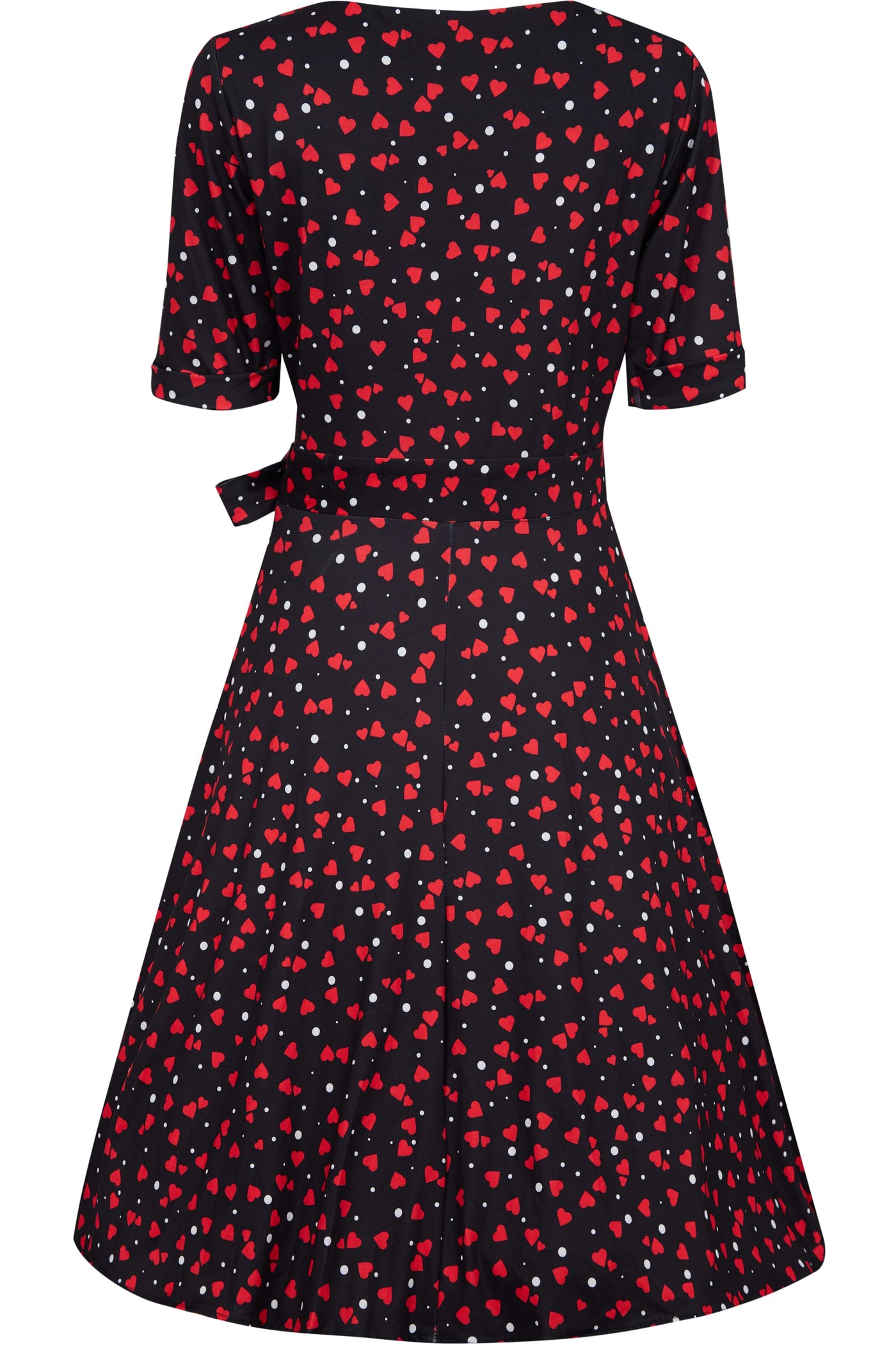 Matilda Casual Wrap Dress in Black/Red Heart Print - Dolly and Dotty Matilda Casual Wrap Dress in Black/Red Heart Print - Dolly and Dotty