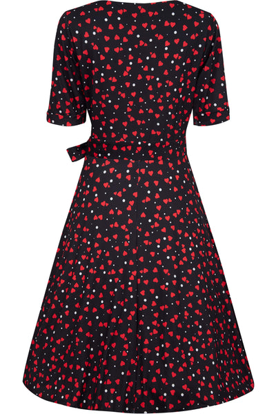 Casual Black Heart Print Wrap Dress Plus Size back view