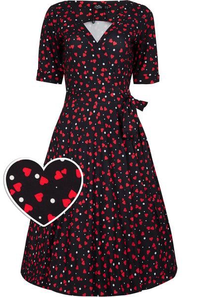 Black Heart Print Wrap Dress