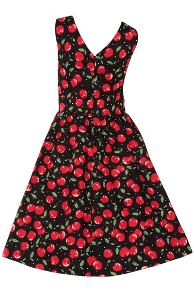 Back view of Cherry Print V Neck Flared Dress