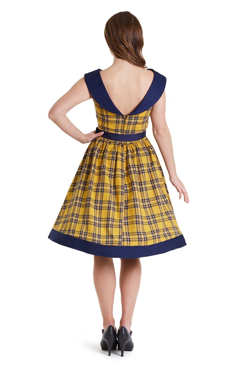 Cindy Navy & Yellow Tartan Circle Dress3