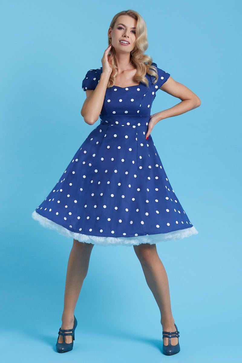 Polka Dot Dress In Navy-White