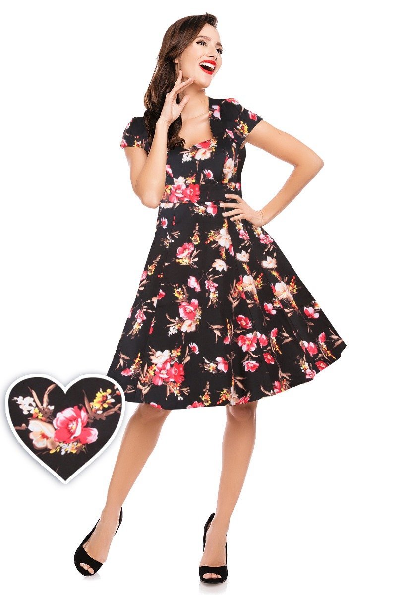 Claudia Flirty Fifties Swing Floral Dress in Black1