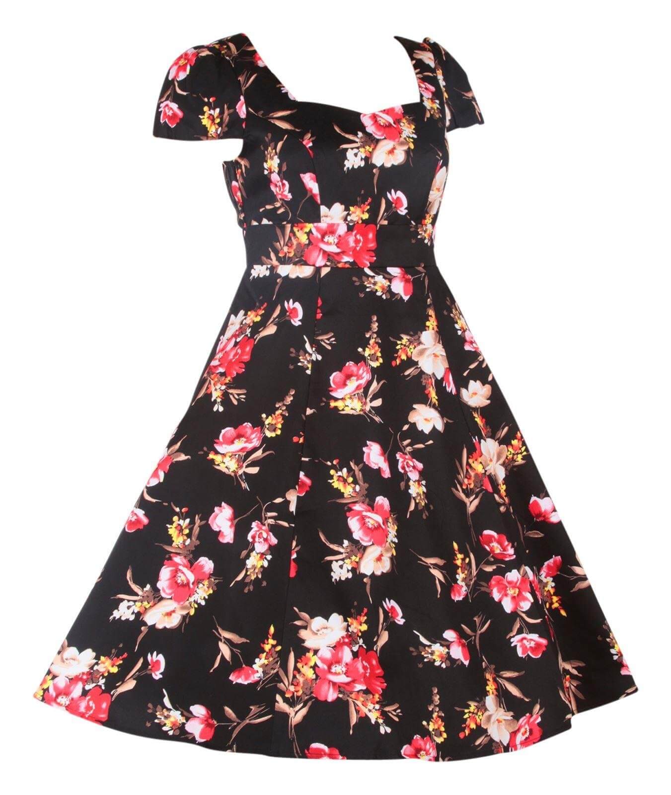 Claudia Flirty Fifties Swing Floral Dress in Black3