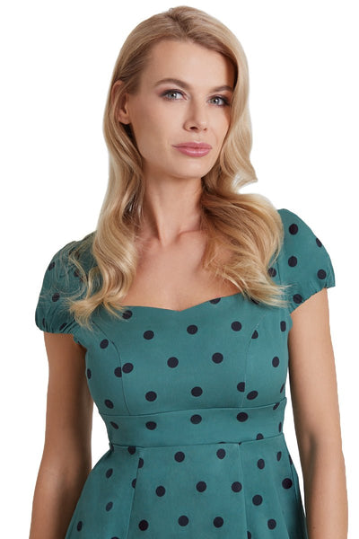 Polka Dot Dress In Green and Black close up