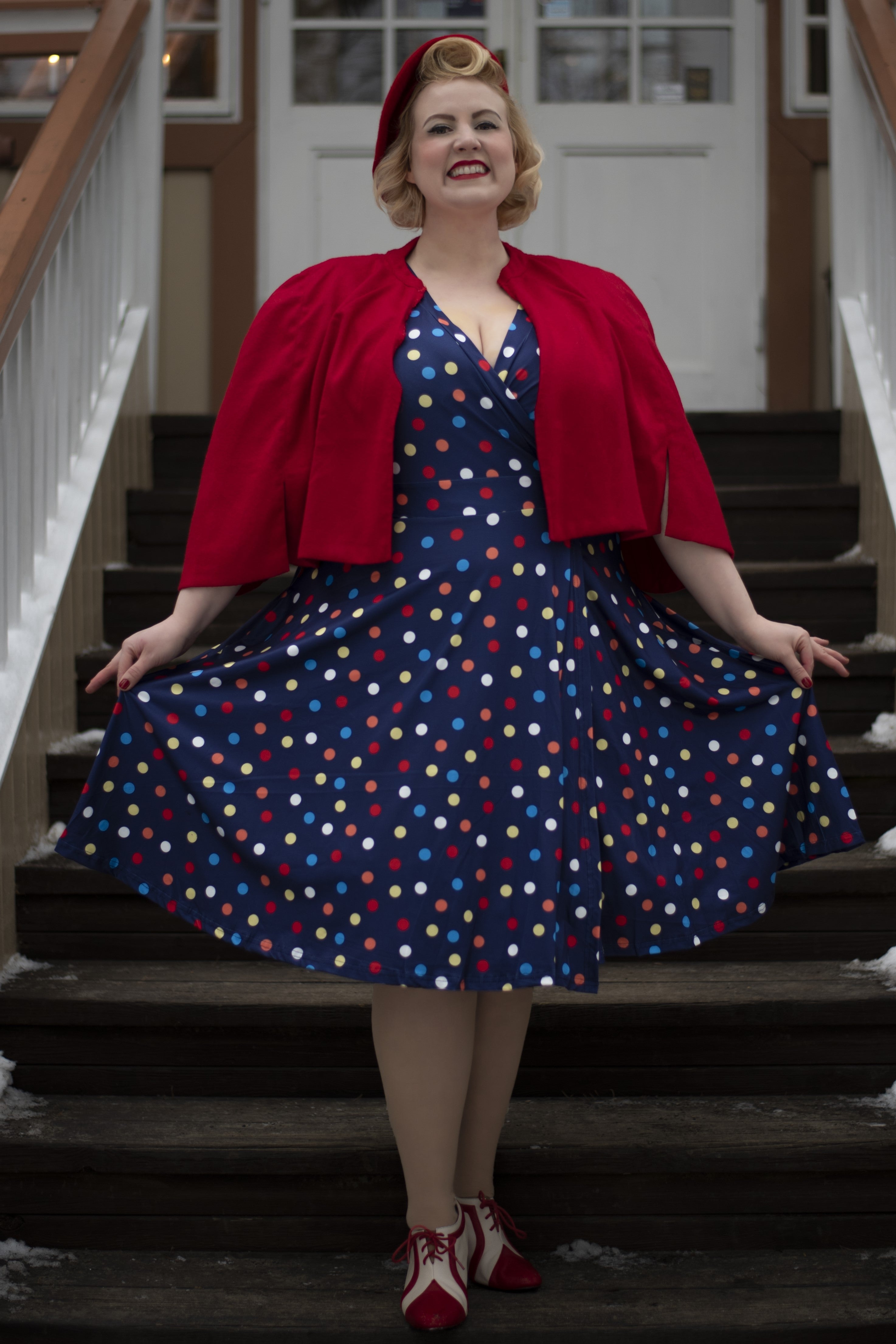 Colourful polka dot dress best sale