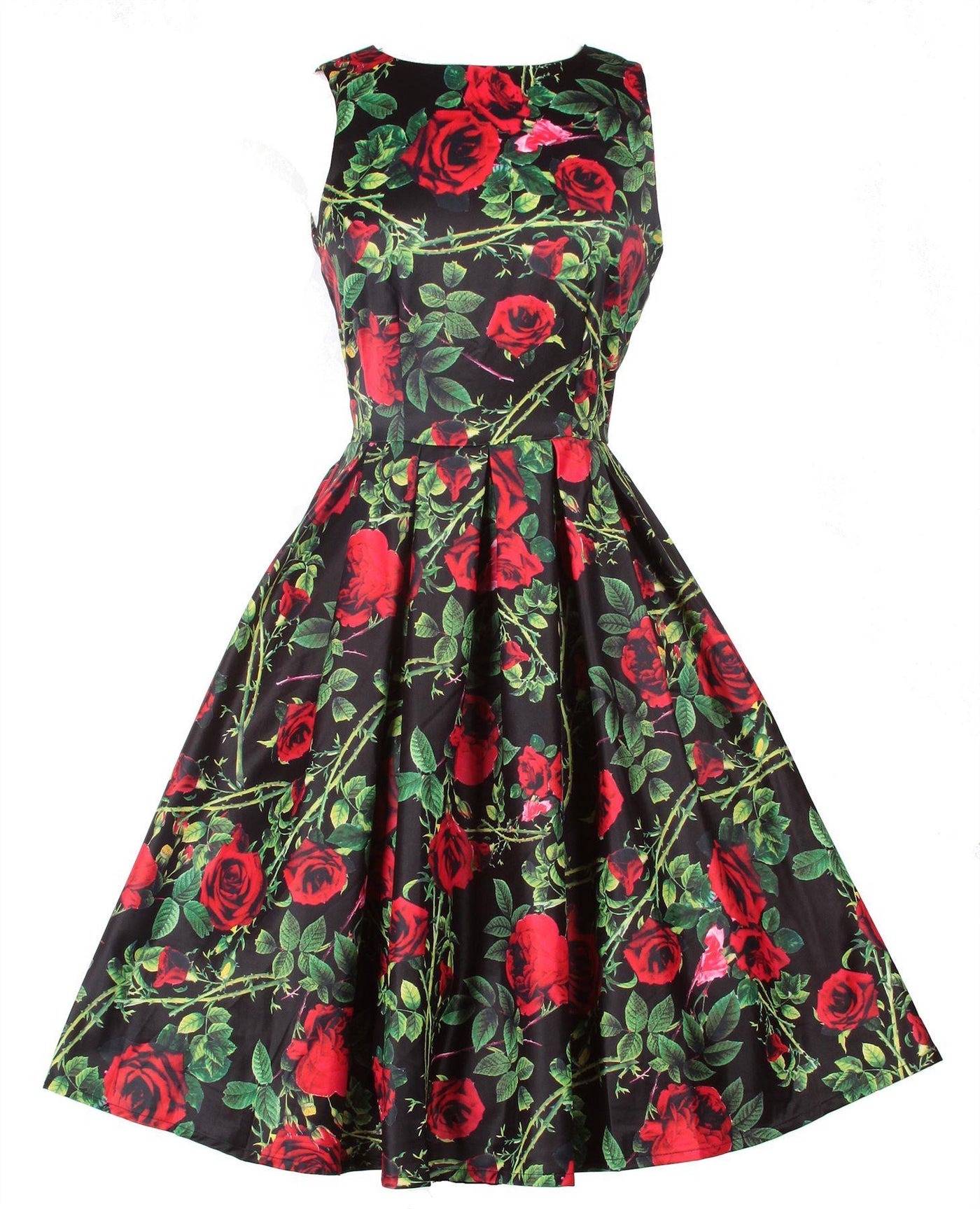  Rose Thorns Floral Retro Dress in Black